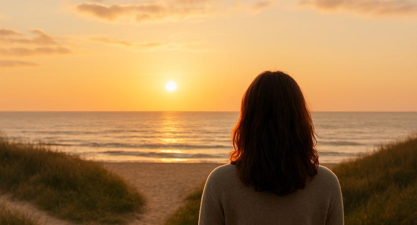 Woman whatching a sunset at the beach
