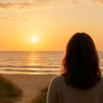 Woman whatching a sunset at the beach